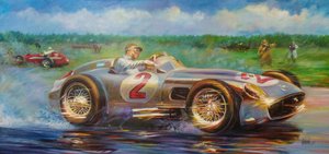 Juan Manuel Fangio, City of Buenos Aires Grand Prix 1955, Argentina, Mercedes Benz 196 W. (akryl på duk)