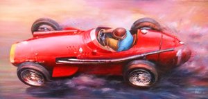 Juan Manuel Fangio, Mille Miglia 1953, Alfa Romeo 6C3.000cc (röd topp) (akryl på duk)