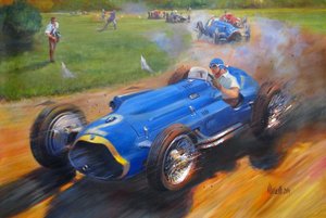 Juan Manuel Fangio med Talbot Lake T26C, 2011 (akryl på duk)