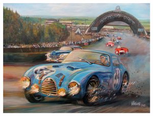 John Manuel Fangio på Le Mans 1950 Gordini Typr 18S (akryl på duk)