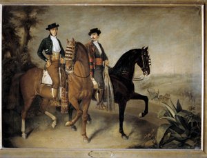 De två ryttarna,1800-tal (olja på duk) av Jose Roldan