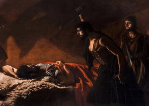 Historiemålning: Viriatus död (Viriate, Viriathe, vers 180-139 avant JC) av Villegas Cordero, Jose (1844-1921)