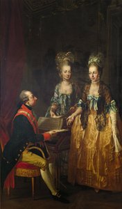 Porträtt av kejsar Josef II vid spinetten med sina systrar Maria Elisabeth och Maria Anna av Josef Hauzinger