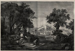 Antikens Grekland: utsikt över trädgårdarna i Venus a Athenes. Gravyr efter en målning av Joseph Hoffmann i "The Illustrous Universe" av Josef Hoffman