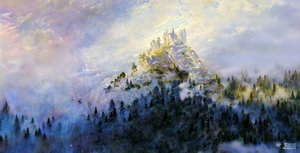 JJM återskapar Friedrich-C-D: Morgondimma i bergen (panorama)