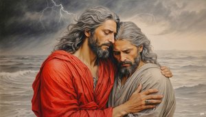 Jesus_av_Nazareth_räddar_Simon_Peter_från_drunkning_01 av Josef Johann Michel