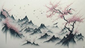 bläckmålning: Cherry Blossom trees blooming_01