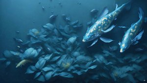 bläckmålning: Koi-Karpfish_blue_04