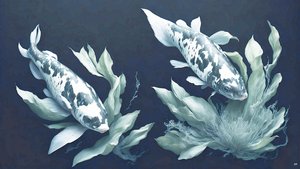 bläckmålning: Koi-Karpfish_white marble_01