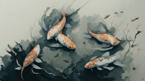 tuschmålning: Koi karp fisk_03