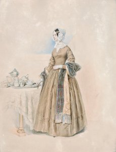 Porträtt av prinsessan Leopoldine Karoline Palffy, född grevinnan Kaunitz-Rietberg (hustru till den tredje prins Anton Karl Palffy), stående vid ett dukat tebord