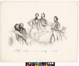 Grupporträtt: Anton Storch, Carl Binder, Anton Emil Titl, Franz von Suppé, Heinrich Proch av Josef Kriehuber