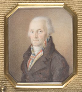 Äldre herre i blå, vit och röd väst av Josef Lanzedelli d. Ä.
