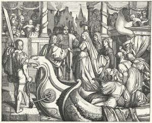 Den helige romerske kejsaren Fredrik II välkomnar sin brud, Isabella av England av Josef Mathias (after) Trenkwald
