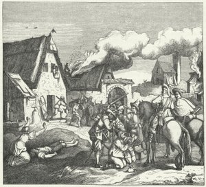 Kejserliga trupper plundrar och plundrar efter slaget vid Nördlingen, 1634