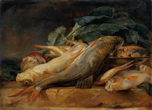 Stilleben med fisk av Josef Neugebauer