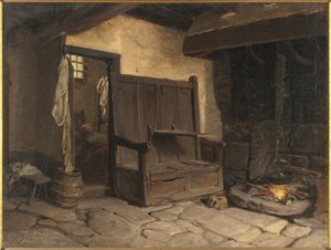 A Cottage Interior (olja på papper monterad på masonit)
