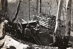 Album "Mitt världskrig - minnen av sydvästra fronten i Kärnten, Italien, Trentino-Alto Adige) 31/03/1915-12/11/1918 - Josef Zohles Vienna ": Soldater med kanon (s/v p av Josef Zohles