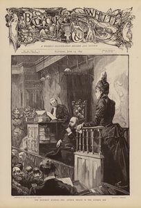 Mrs Arthur Wilson vittnar under rättegången om Baccaratskandalen (gravyr) av Joseph (after) Finnemore