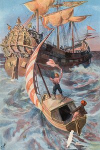 Robinson Crusoe: Jag räddas av ett portugisiskt skepp (färg litho)