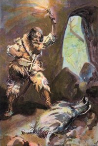 Robinson Crusoe: Jag ser en gammal get (färg litho)