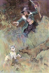 Robinson Crusoe: Min hund överraskade ett ungt barn (färg litho)