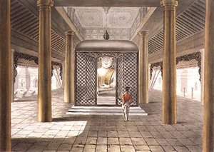 En soldat som står i ett Rangoon-tempel, graverad av George Hunt av Joseph (after) Moore