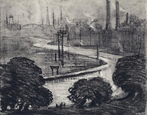 Östra London, floden Lea (litho)