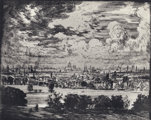 London, över Hampstead (litho) av Joseph (after) Pennell