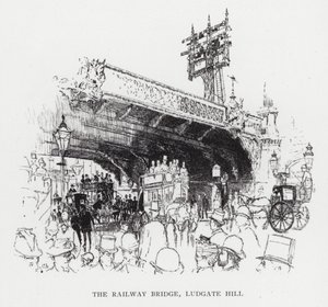 Järnvägsbron, Ludgate Hill (litho) av Joseph (after) Pennell