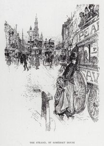 The Strand, av Somerset House (litho) av Joseph (after) Pennell