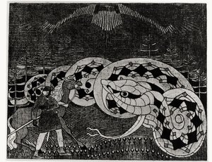 Seppo Llmarinen Plowing the Field of Snakes, illustration från 