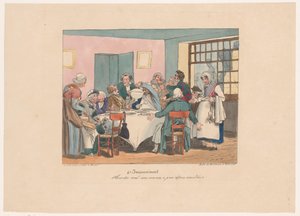 Gezelschap aan tafel aan het fasten Skojar du? Vi har fastat sedan i förrgår (titel på objekt) Ongemakken (serietitel) Nackdel (serietitel på objekt)