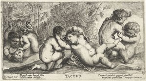 Tre par nakna barn leker Tactvs (titel på objekt) av Joseph Antoine Cochet
