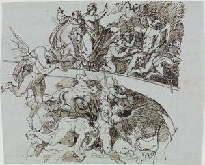 Vid mutkolvarnas becksjö, rådsmedlemmet från Lucca (Dantes Inferno, Sång 21, V 34) av Joseph Anton Koch