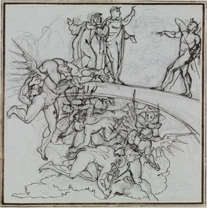 Vid mutkolvens becksjö, rådmannen från Lucca (Dantes Inferno, Sång 21, V 34) av Joseph Anton Koch