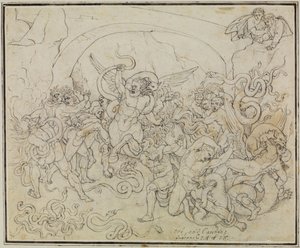 Tjuvarnas straff i ormarnas och drakarnas dal (Dantes Inferno, sång 25, V 17) av Joseph Anton Koch