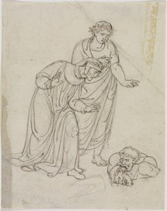 Fosterlandsförrädarna i isen, greve Ugolino och ärkebiskop Ruggieri, som sliter sönder varandra (Dante, Inferno, sång 33, V 109) av Joseph Anton Koch