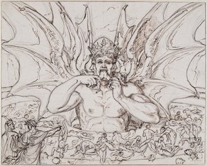 Lucifer i helvetets centrum. Illustration till den gudomliga komedin av Dante Alighieri, ca 1803.