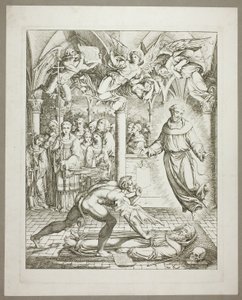Kampen mellan djävulen och Franciskus av Assisi om Guido da Montefeltros själ, plansch tre ur Darstellungen aus Dante