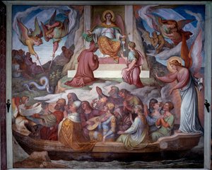Själarnas båt och Dantes och Vergilius entré i skärselden - Fresco