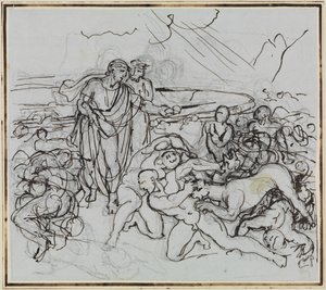Vergilius lugnar Kerberos (Dantes Inferno, sång 6, vers 13) av Joseph Anton Koch