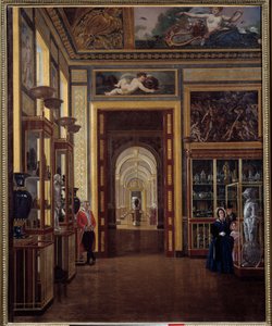 Smyckesrummet vid Louvren och enfiladen av Charles X-rummen. Målning av Joseph Auguste (1800-talet) av Joseph Auguste