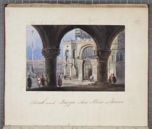 Kyrkan och Piazza San Marc i Venedig, inklistrad i Thomas Moodys Journal of a tour through Schweiz and Italy, 1822 (wc på papper)