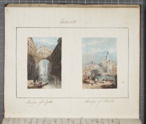 Venedig, inklistrad i Thomas Moodys Journal of a tour through Schweiz and Italy, 1822 (wc på papper)