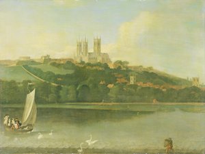 En vy av katedralen och staden Lincoln från floden, c.1760 av Joseph Baker