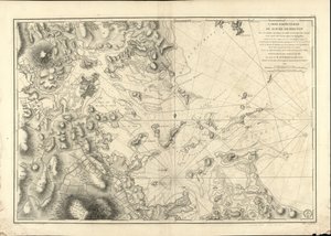 Ett speciellt diagram över hamnen i Boston, som visar sonderna, sandrelarna, klipporna, amaien och andra riktningar som är användbara vid navigering. av Joseph Bernard; Des Barres Chabert