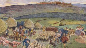 Bibracte, en stad i Gallien bebodd av smeder och en tillflyktsort i tider av fara (färg litho)