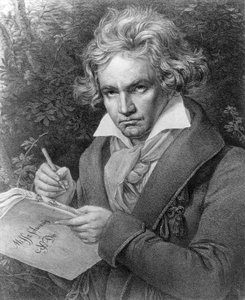 Ludwig van Beethoven komponerar sin "Missa Solemnis", 1819 (litografi) av Joseph Carl Stieler