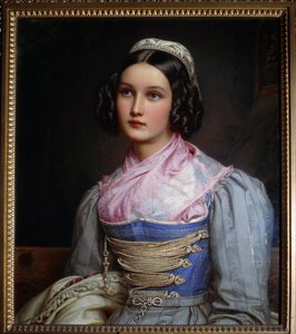 Porträtt av Helene Sedlmayer Dotter till en skomakare i München, hon är klädd i en traditionell bayersk kostym. Målning av Joseph Karl Stieler (1781-1858) 1800-talets München. Nymphenburg slott